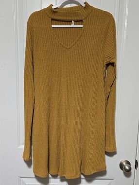 mts Ribbed Mustard Long-Sleeve Keyhole Sweater Dress